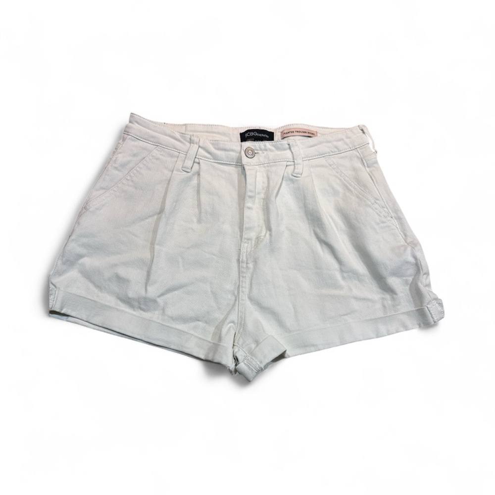 BCBGeneration Women’s Pleated Denim Trouser Shorts  White Size 30
